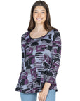 Purple Print Scoop Neck Long Sleeve Tunic Top