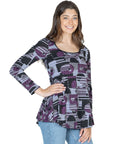 Purple Print Scoop Neck Long Sleeve Tunic Top