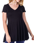 Women's Short Sleeve Loose Fit Tunic Top with V Neck