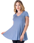 Women's Short Sleeve Loose Fit Tunic Top with V Neck