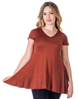 Women's Short Sleeve Loose Fit Tunic Top with V Neck