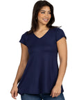 Women's Short Sleeve Loose Fit Tunic Top with V Neck