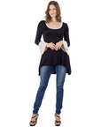 Black and Beige Bell Sleeve Hi Low Tunic Top