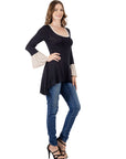 Black and Beige Bell Sleeve Hi Low Tunic Top
