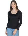 24seven Comfort Apparel Solid Long Sleeve Scoop Neck Womens Tee