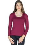 24seven Comfort Apparel Solid Long Sleeve Scoop Neck Womens Tee