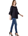 24seven Comfort Apparel Bell Sleeve Loose Fit Tunic Top