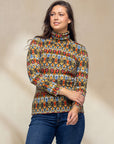 Multicolor Geo Pring Long Sleeve Turtle Neck Top