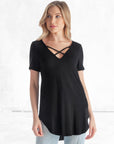 Womens V Neck Criss Cross Neckline T Shirt Tunic Top