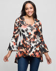 24seven Comfort Apparel Scoop Neck Bell Sleeve Tunic Top Animal Print