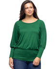 Round Neck Long Blouson Sleeve Banded Bottom Top
