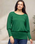 Round Neck Long Blouson Sleeve Banded Bottom Top