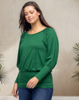 Round Neck Long Blouson Sleeve Banded Bottom Top