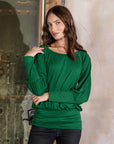 Round Neck Long Blouson Sleeve Banded Bottom Top