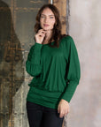 Round Neck Long Blouson Sleeve Banded Bottom Top