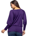 Round Neck Long Blouson Sleeve Banded Bottom Top