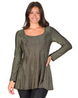 Scoop Neck Long Sleeve Shimmery Fabric Tunic Top