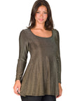 Scoop Neck Long Sleeve Shimmery Fabric Tunic Top