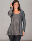 Scoop Neck Long Sleeve Shimmery Fabric Tunic Top