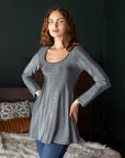Scoop Neck Long Sleeve Shimmery Fabric Tunic Top