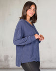 Relaxed Fit Ribbed Knit V Neck Sweater Top