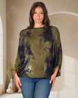 Green Tie Dye Batwing Sleeve Relaxed Fit Top