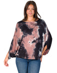 Mocha Tie Dye Batwing Sleeve Relaxed Fit Top