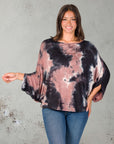 Mocha Tie Dye Batwing Sleeve Relaxed Fit Top