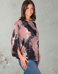 Mocha Tie Dye Batwing Sleeve Relaxed Fit Top