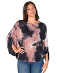 Mocha Tie Dye Batwing Sleeve Relaxed Fit Top