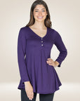 Flared Long Sleeve Henley Tunic Top