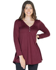 Flared Long Sleeve Henley Tunic Top