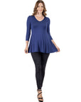 V-Neck Loose Fit Three Quarter Sleeve Tunic Top