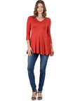 V-Neck Loose Fit Three Quarter Sleeve Tunic Top