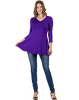 V-Neck Loose Fit Three Quarter Sleeve Tunic Top