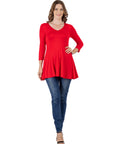 V-Neck Loose Fit Three Quarter Sleeve Tunic Top