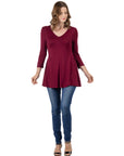 V-Neck Loose Fit Three Quarter Sleeve Tunic Top