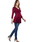 V-Neck Loose Fit Three Quarter Sleeve Tunic Top
