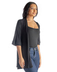 Open Front Elbow Length Sleeve Womens Cardigan