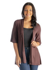 Open Front Elbow Length Sleeve Womens Cardigan
