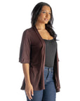 Open Front Elbow Length Sleeve Womens Cardigan