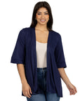 Open Front Elbow Length Sleeve Womens Cardigan