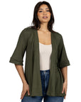 Open Front Elbow Length Sleeve Womens Cardigan
