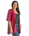 Open Front Elbow Length Sleeve Womens Cardigan