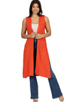 Sleeveless Long Cardigan Vest with Side Slit