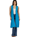 Sleeveless Long Cardigan Vest with Side Slit