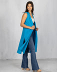 Sleeveless Long Cardigan Vest with Side Slit