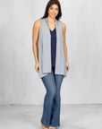 Draped Open Front Sleeveless Cardigan Vest