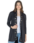 Long Sleeve Mid Thigh Open Front Cardigan with Grommet Details