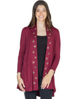 Long Sleeve Mid Thigh Open Front Cardigan with Grommet Details